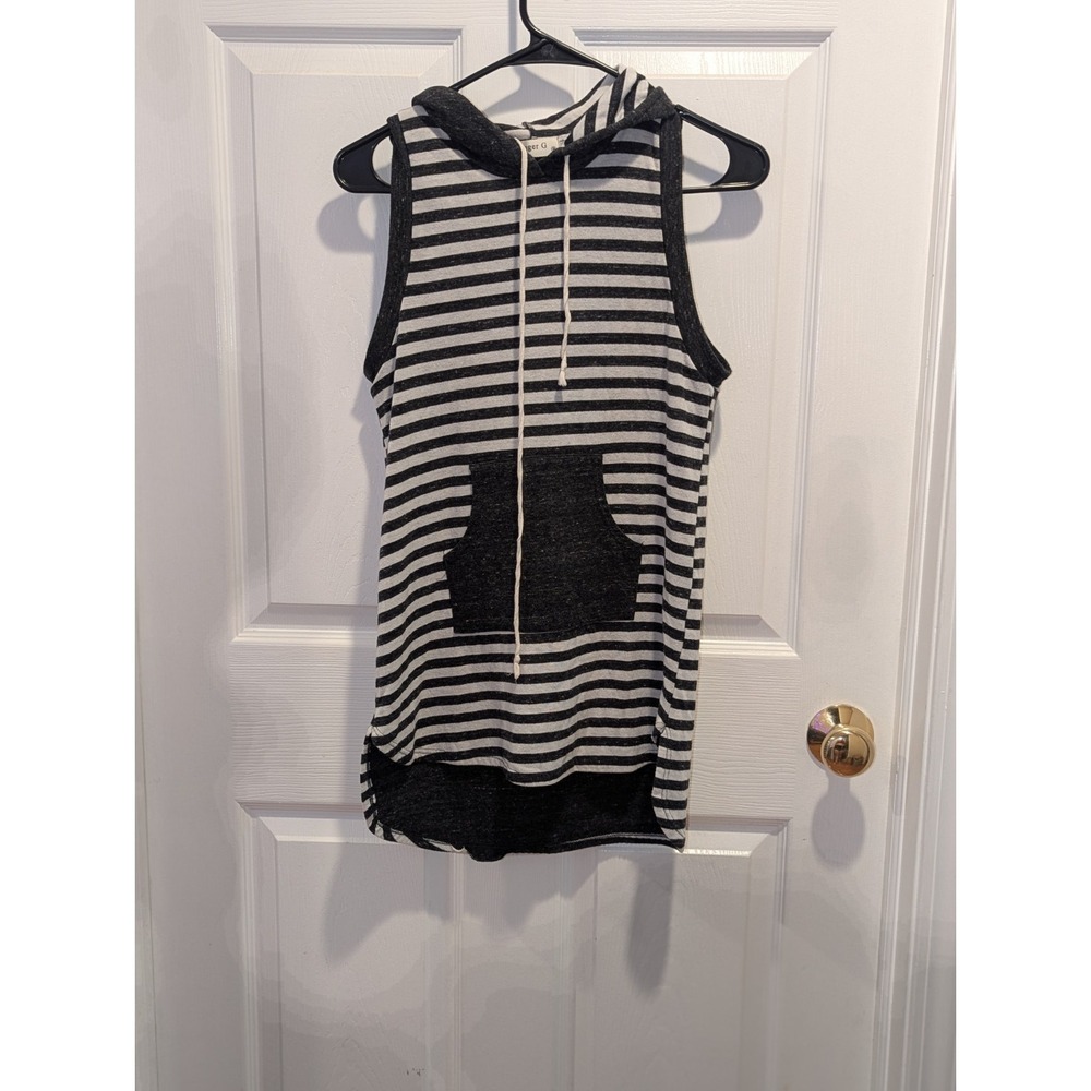 Athleisure Coastal Striped Sleeveless Hoodie Tank Y2K Casual Top XS Ginger G